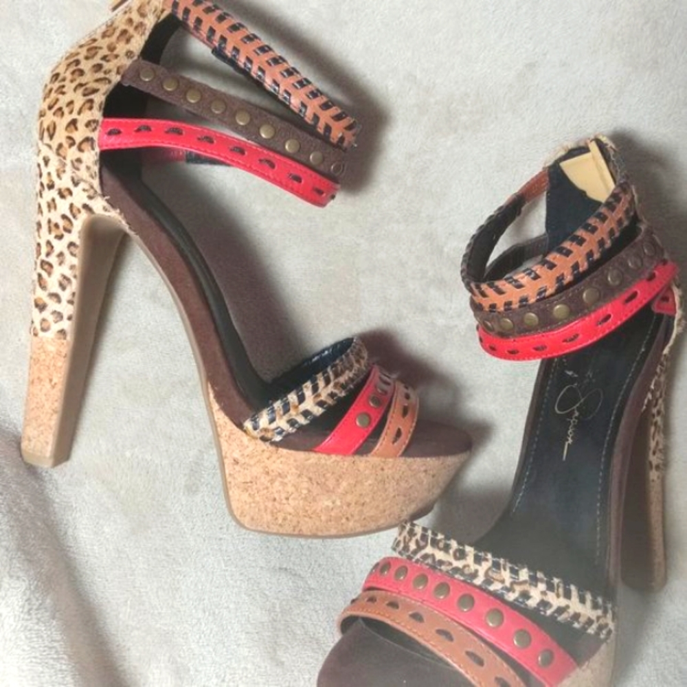 Jessica Simpson sz 8 Leopard print cork heel Sandal